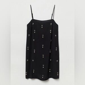H&M Black Mini Appliquéd slip dress with Embellishments